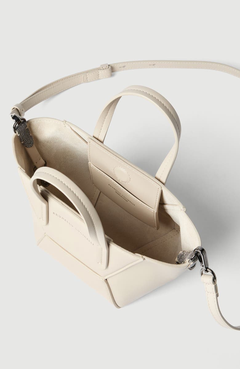 Brunello Cucinelli BC Duo mini bag in calfskin with monili, Alternate, color, Ivory