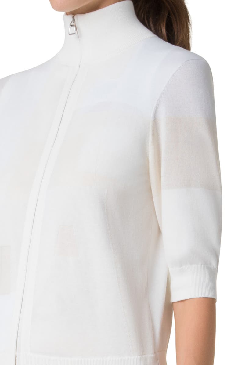 Akris Trapeze Rayonnant Jacquard Full Zip Cardigan, Alternate, color, Ecru