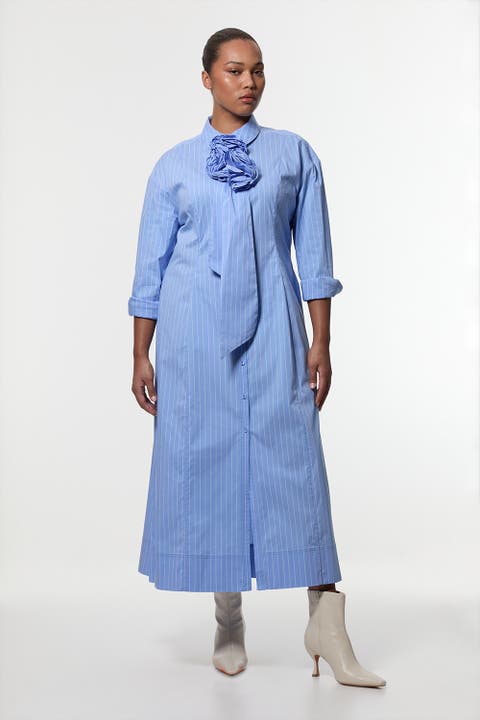 Rosette Woven Shirt Maxi Dress