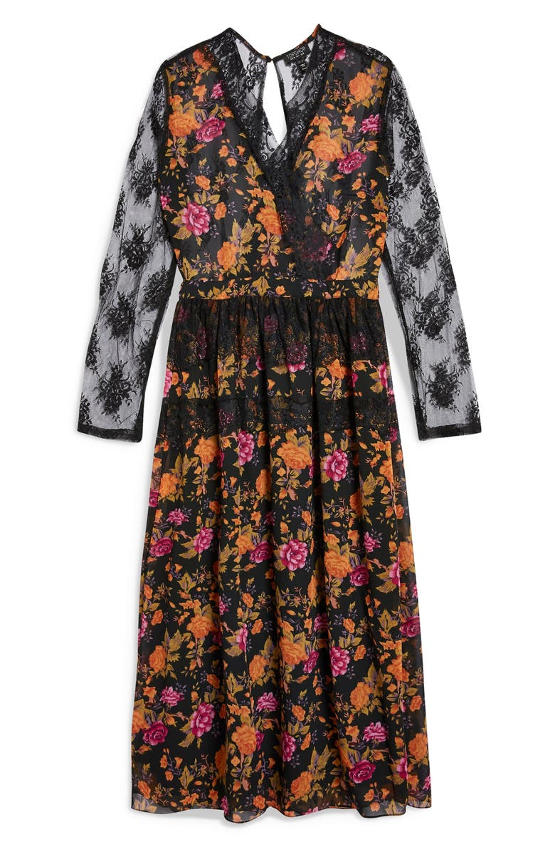Topshop Floral Midi Dress, Alternate, color,
