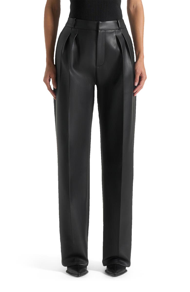 Manière De Voir Julie Leather Twin Pleat Trousers, Alternate, color, Black