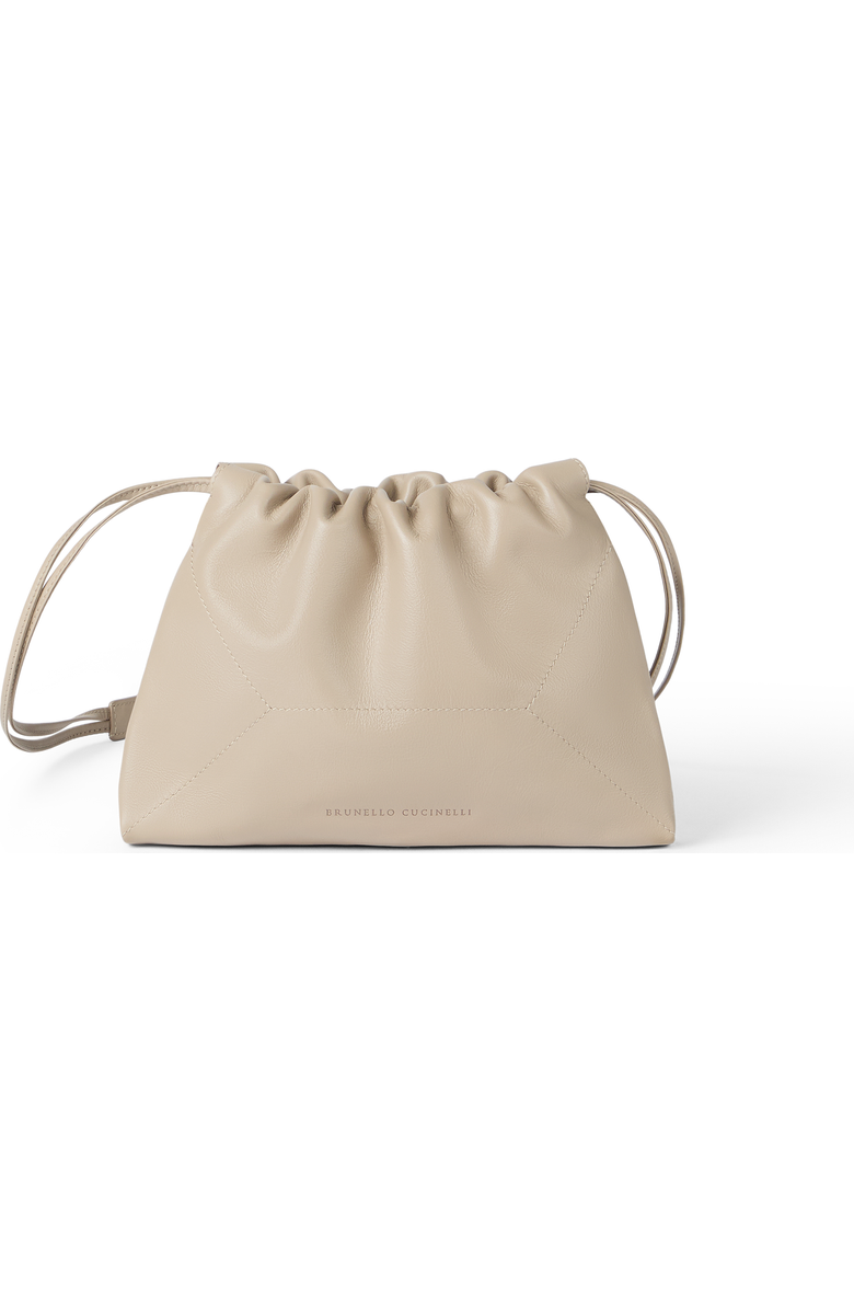 Brunello Cucinelli Calfskin BC Duo pouch bag, Main, color, Buff