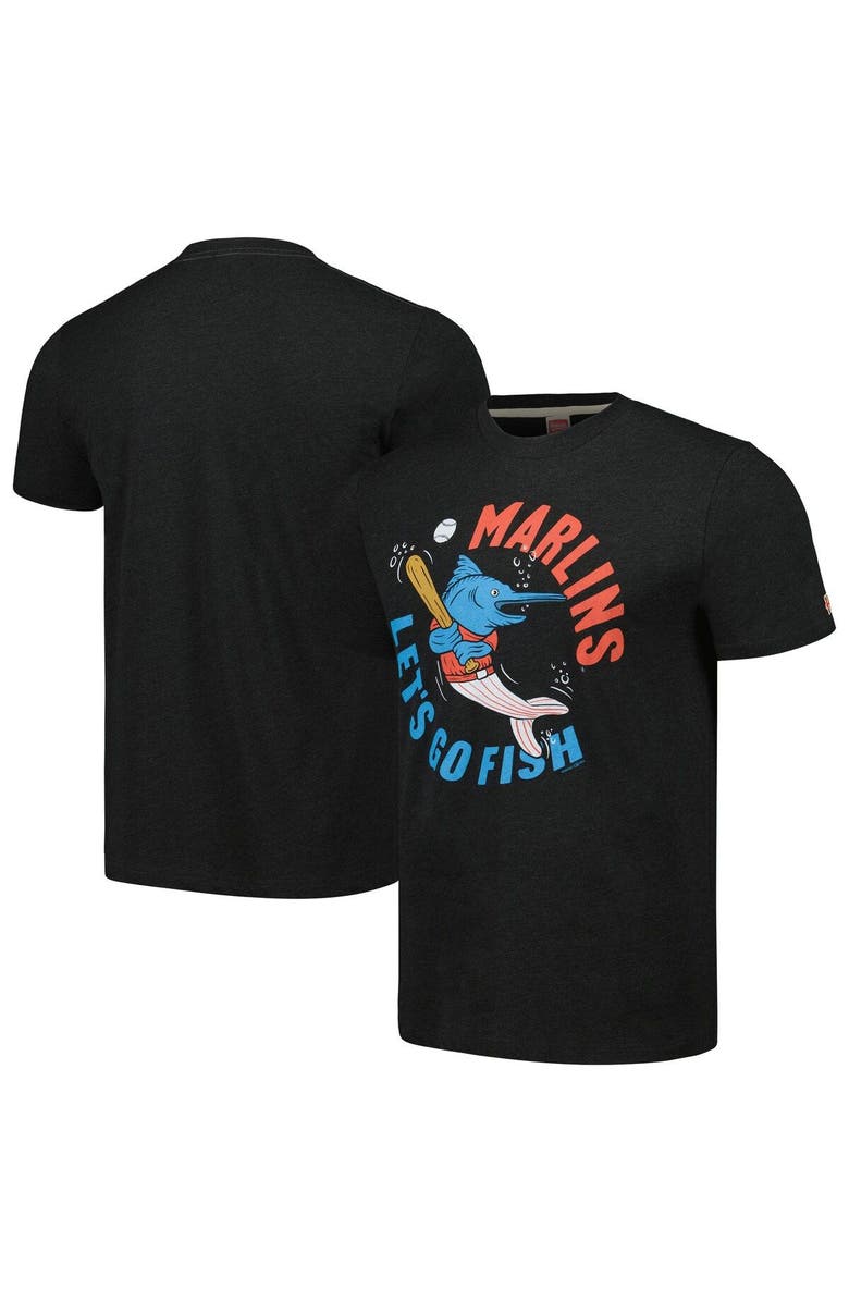 Homage Men's Homage Black Miami Marlins Doodle Collection Let's Go Fish Tri-Blend T-Shirt, Main, color, Black