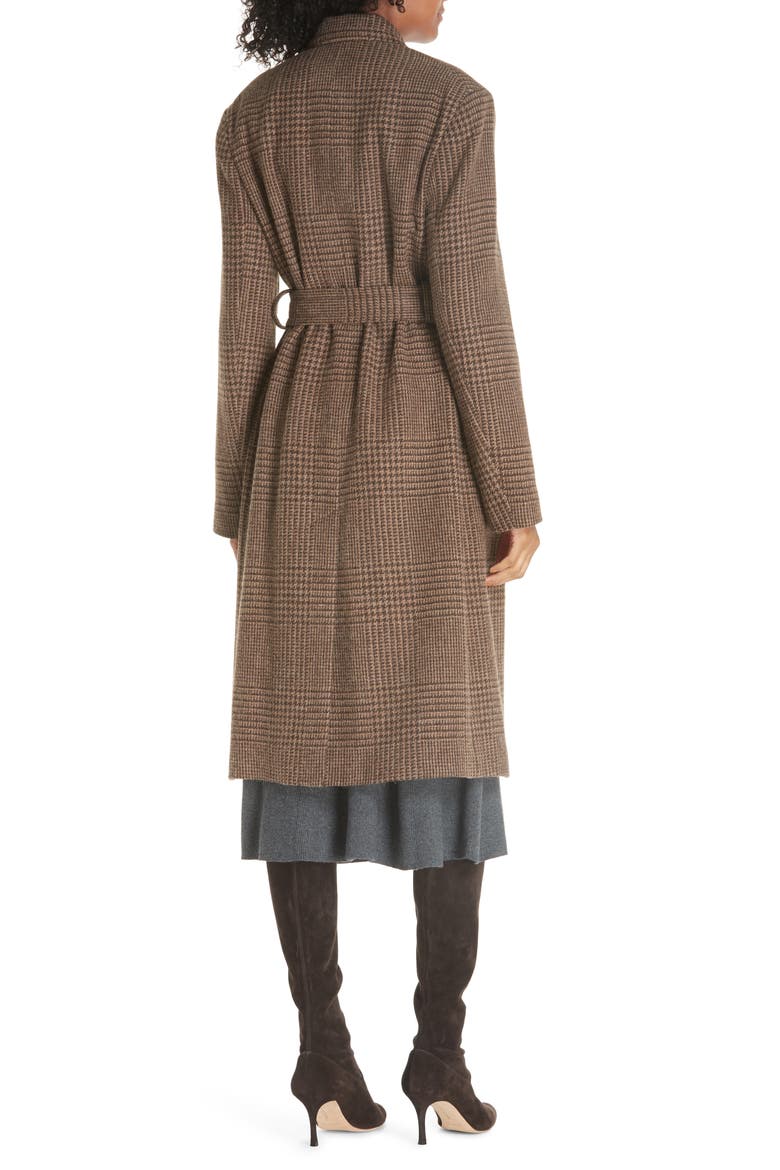 Plaid Lambswool & Alpaca Belted Coat, Alternate, color, BROWN GLEN PLAID