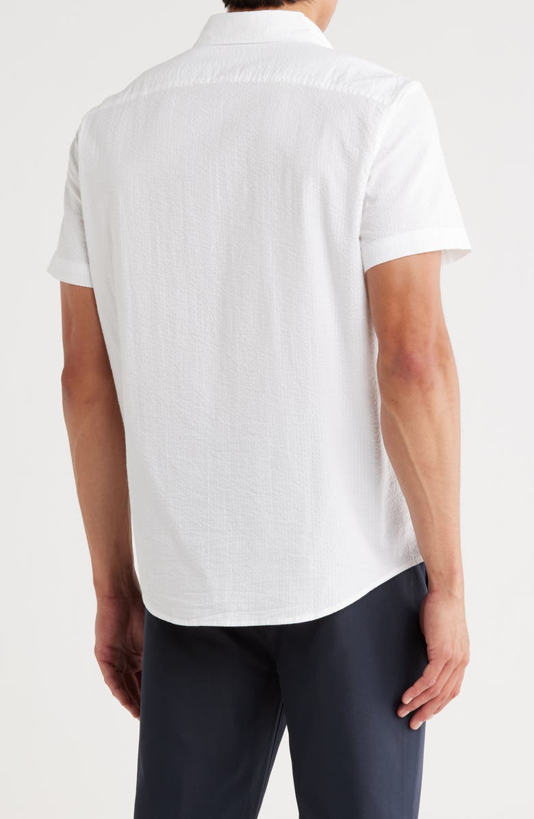 Original Penguin Short Sleeve Stretch Seersucker Button-Down Shirt, Alternate, color, Bright White