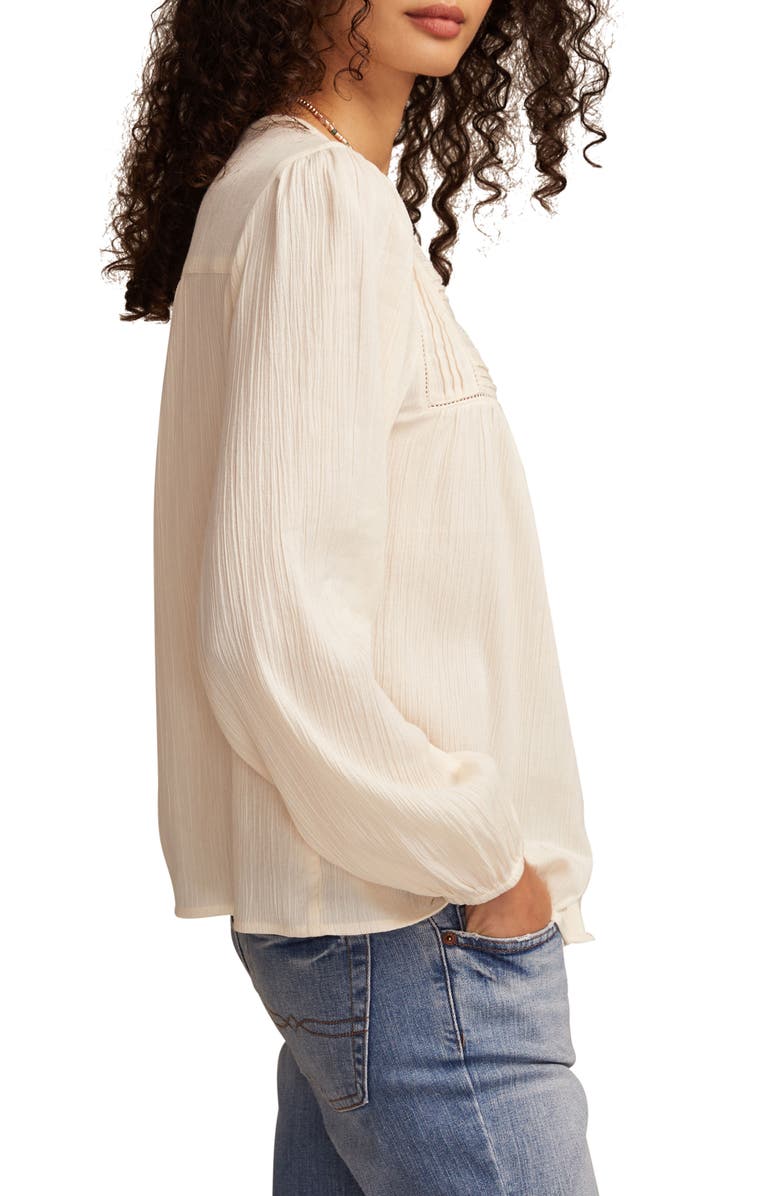 Lucky Brand Lace Inset Cotton Button-Up Peasant Top, Alternate, color, Whisper White