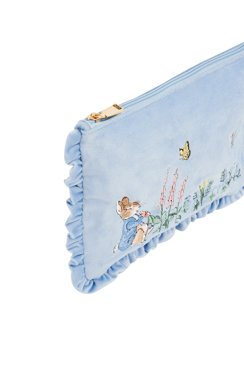 x Peter Rabbit Blue Velvet Embroidered Pouch, Alternate, color, Light Blue