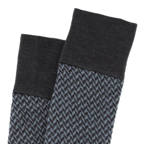 Trafalgar Benoit Herringbone Patterned Mid-calf Merino Wool Socks In Gray