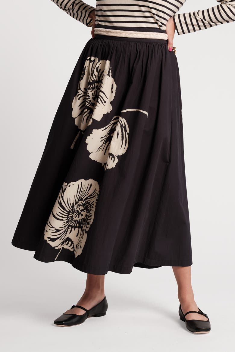 Phoebe Midi Skirt Carefree Chrysanthemum, Alternate, color, Black/Camel