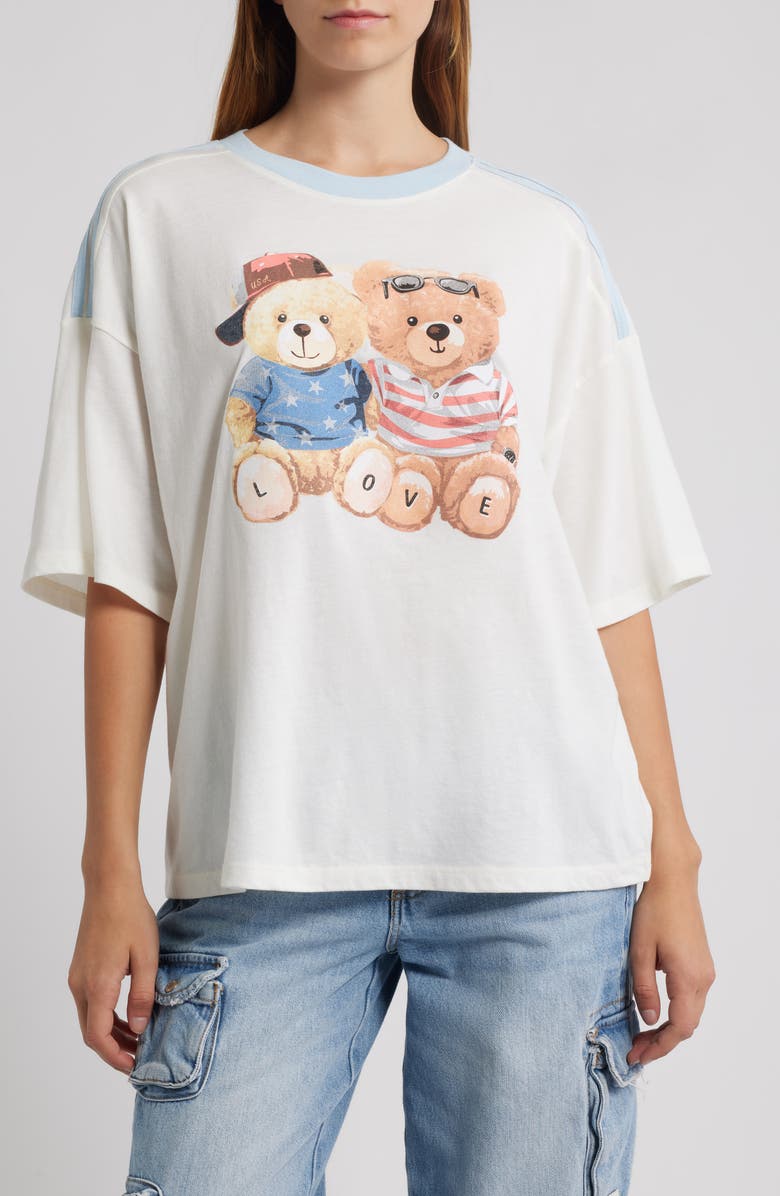 Vinyl Icons Teddy Pair Graphic Ringer T-Shirt, Main, color, Marshmallow