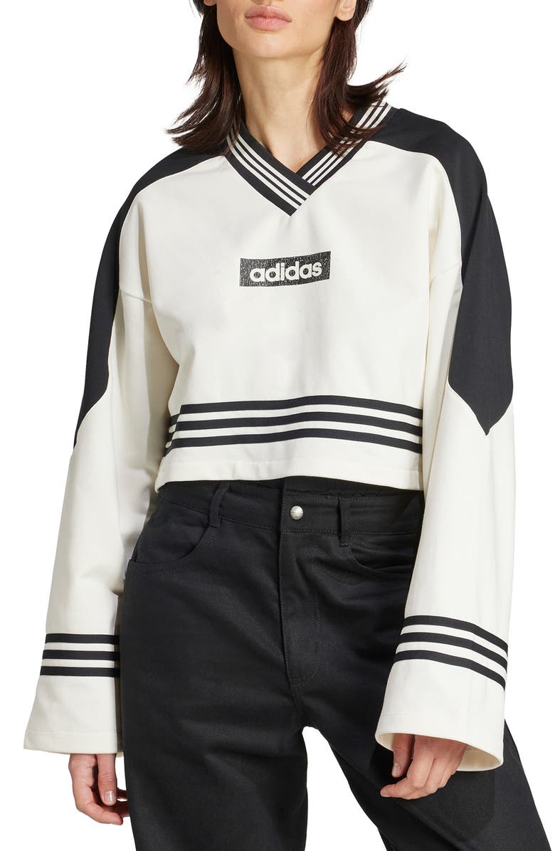 adidas Logo Cotton Blend Crop Sweatshirt, Main, color, Off White/ Black