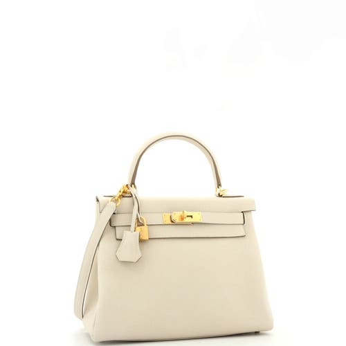 Pre-owned Hermes Hermes Kelly Handbag Light Togo With Gold Hardware 28 In White