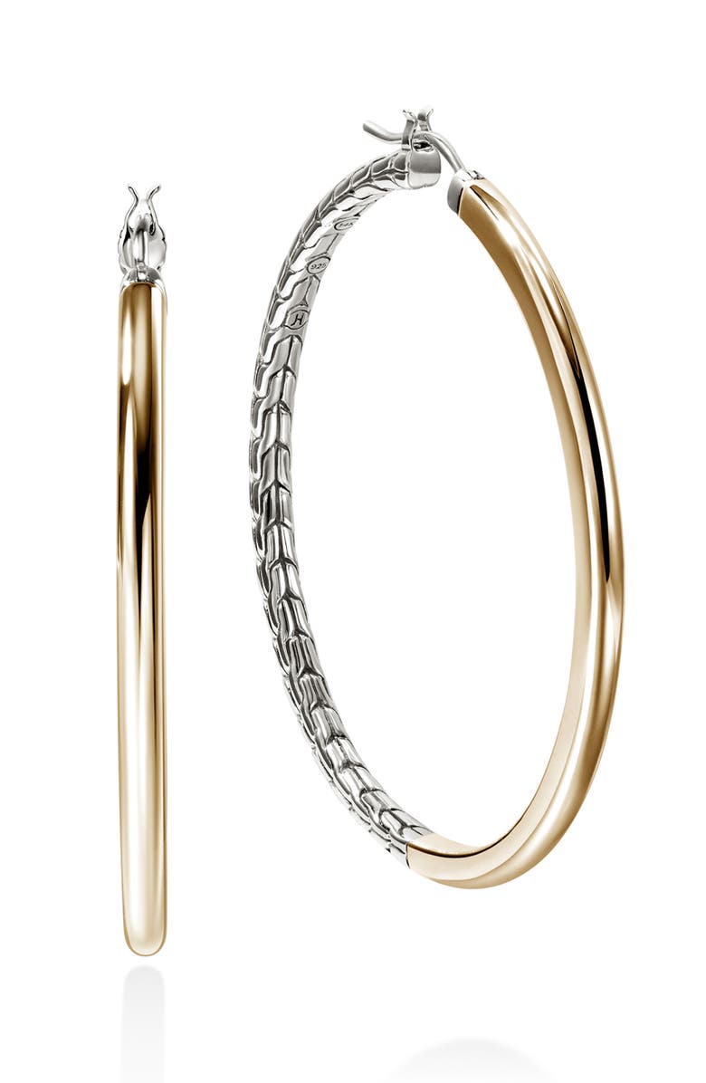 John Hardy JH Essentials Hoop Earrings, Gold, Sterling Silver, 49.5mm, Main, color, Silver/Gold