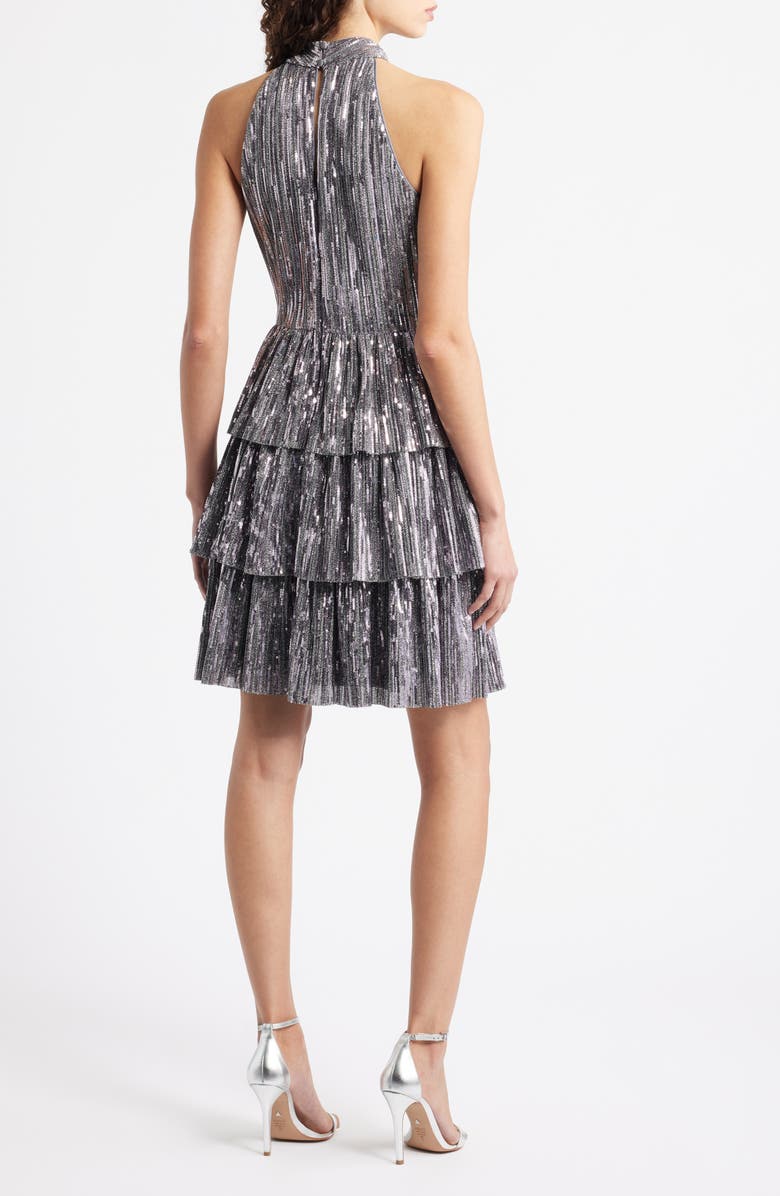 Eliza J Sequin Tiered Cocktail Dress, Alternate, color, Silver