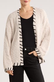Bobeau Whipstitched Open Front Cardigan