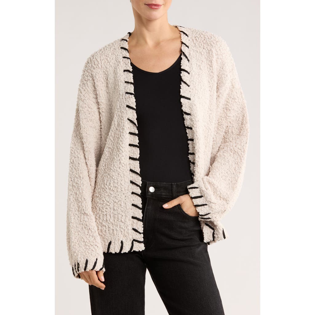Bobeau Whipstitched Open Front Cardigan In Multi