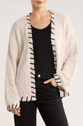 Bobeau Whipstitched Open Front Cardigan