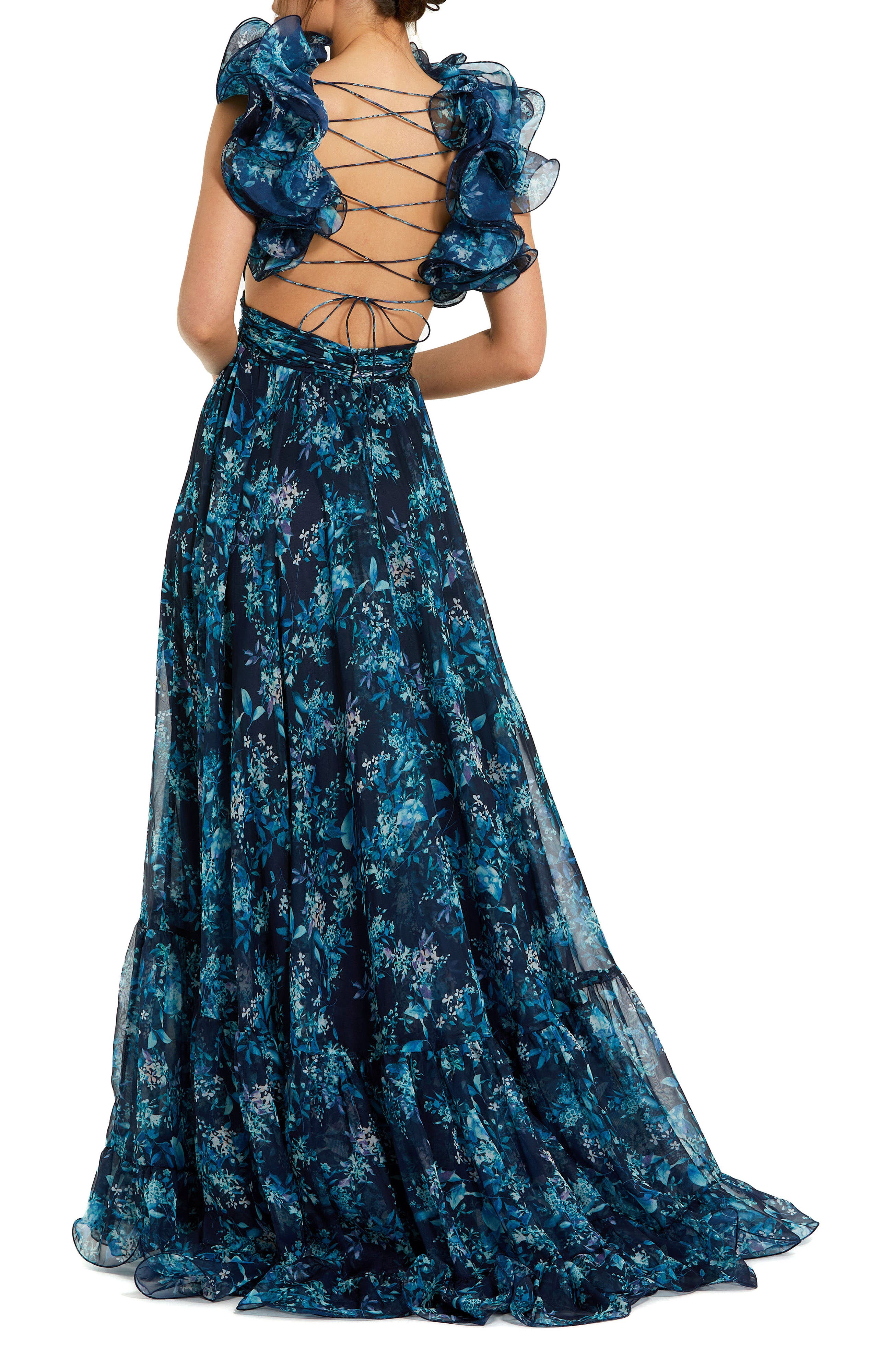 Tiered Floral Cut-Out Chiffon Gown - image 4