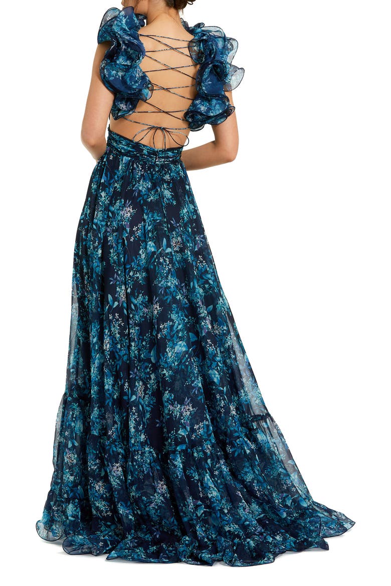 Tiered Floral Cut-Out Chiffon Gown, Alternate, color, Midnight Multi