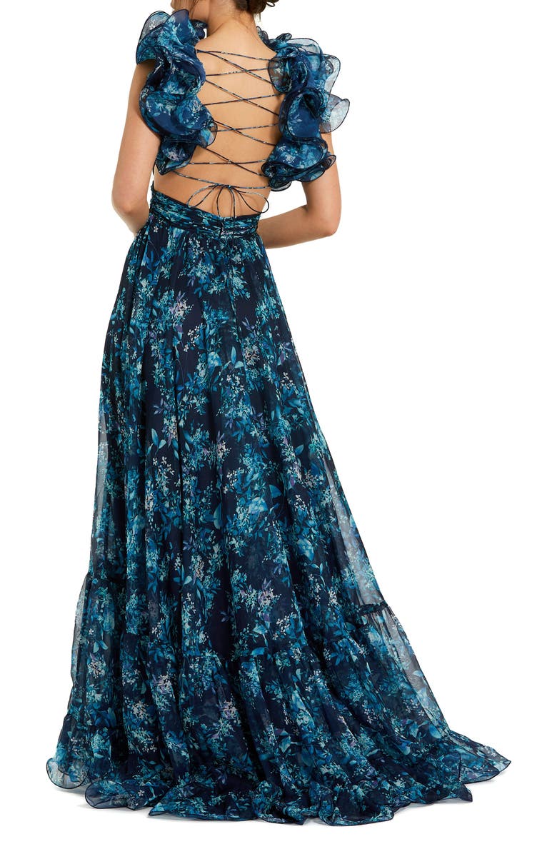 Mac Duggal Tiered Floral Cut-Out Chiffon Gown, Alternate, color, Midnight Multi