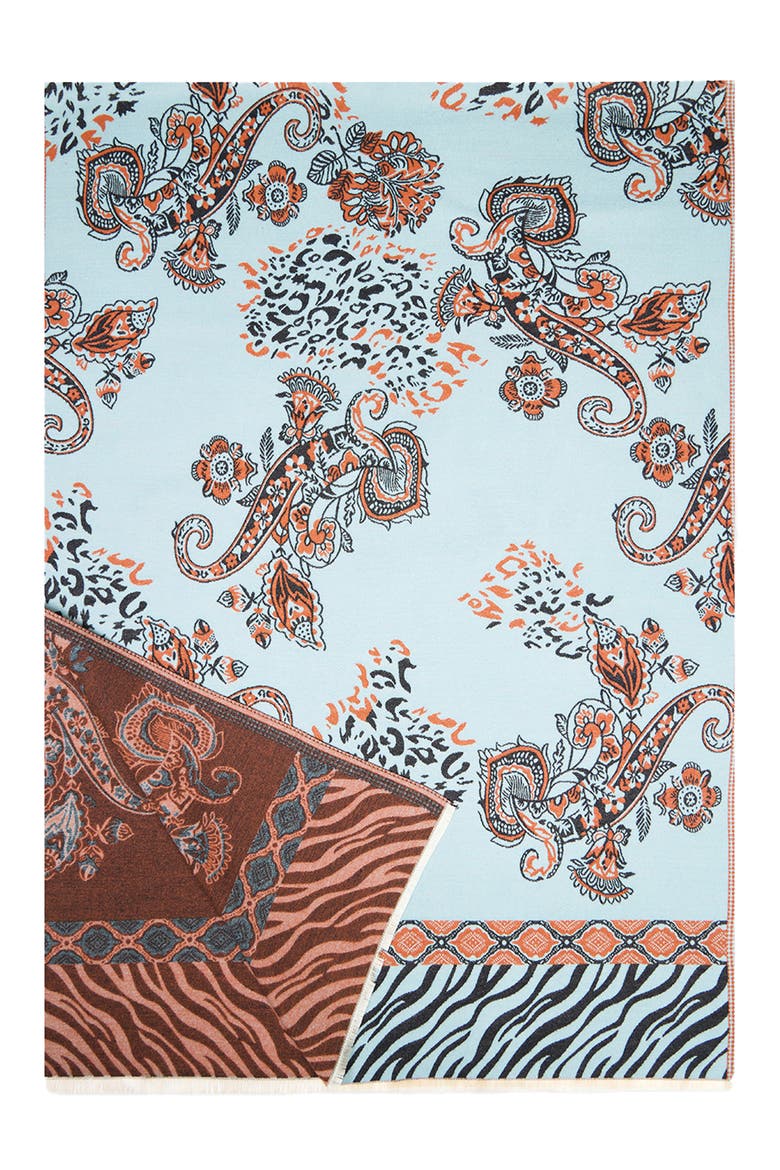 Wild Paisley Reversible Scarf, Alternate, color, LIGHT BLUE