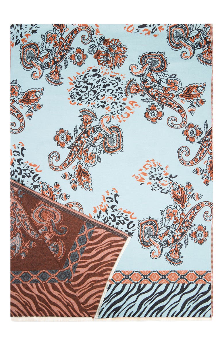 SAACHI Wild Paisley Reversible Scarf, Alternate, color, Light Blue