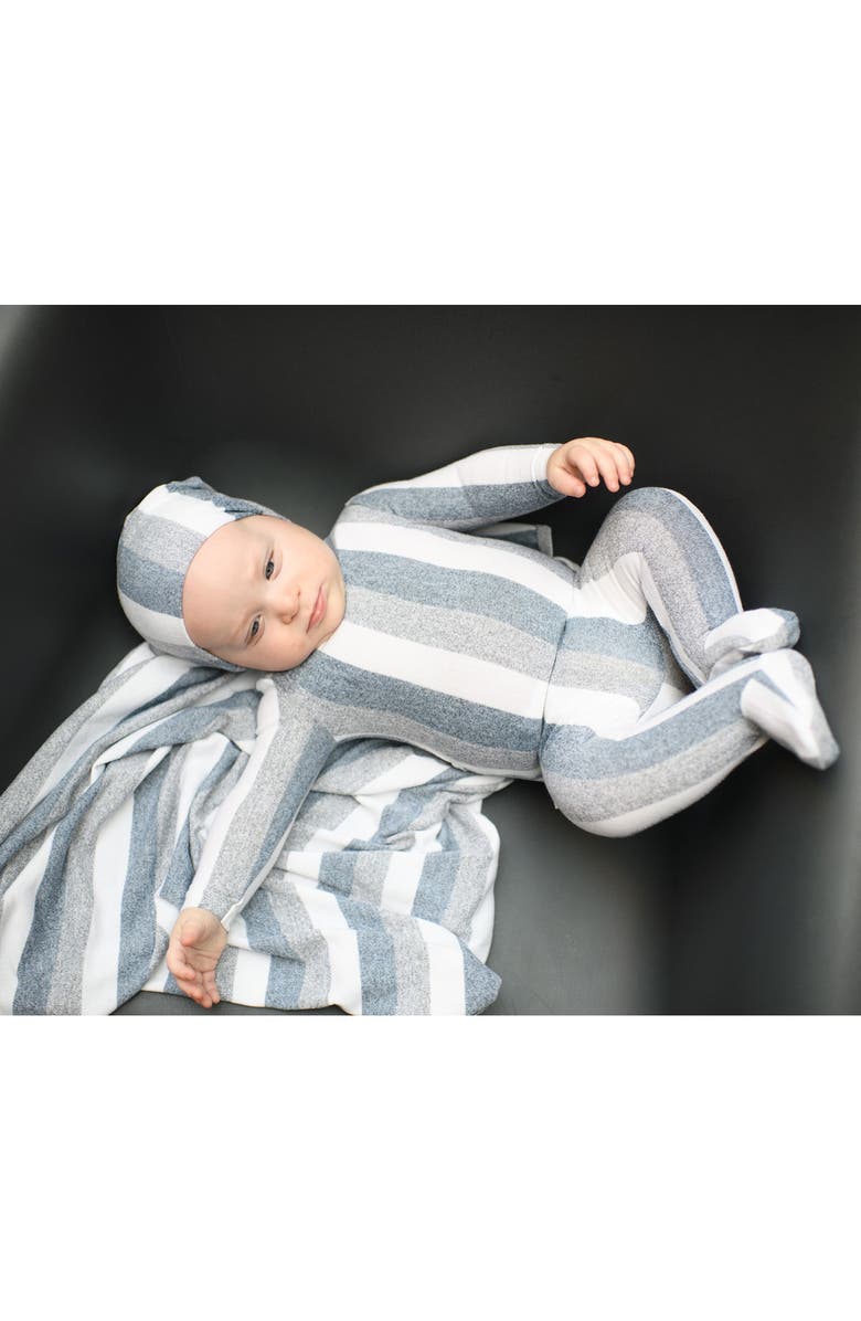 Manière Stripe Stretch Cotton Terry Footie, Alternate, color, Powder Blue