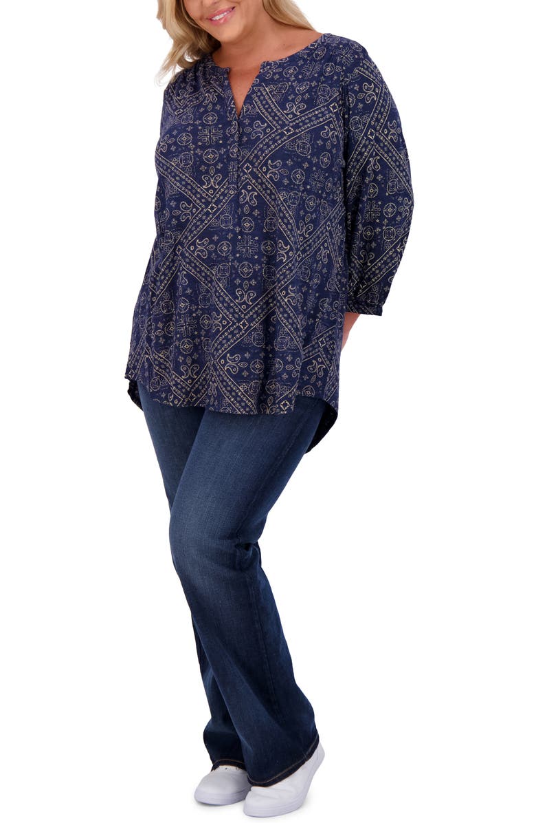 Lucky Brand Bandana Print Cotton Blend Top, Alternate, color, Blue Multi