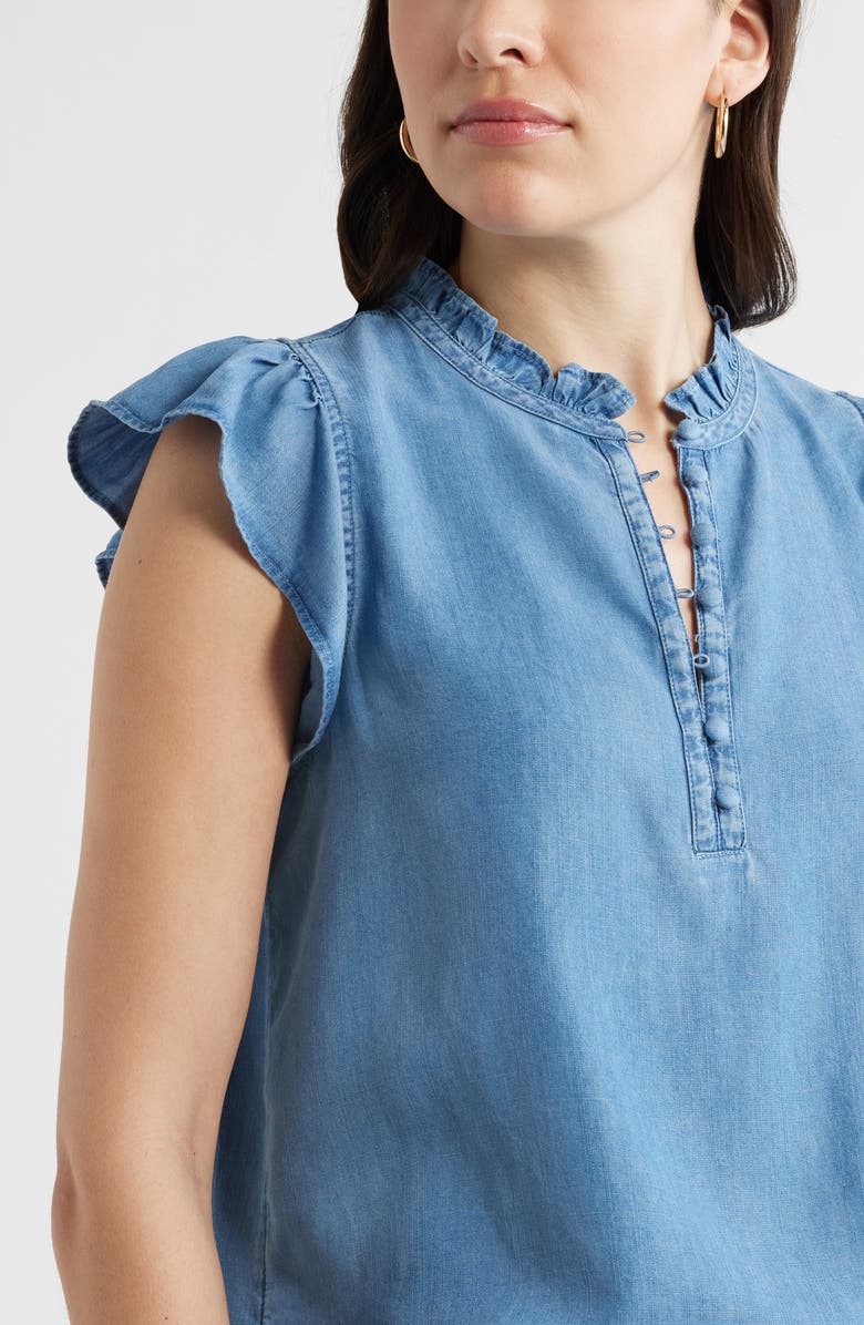 Caslon<sup>®</sup> Flutter Sleeve Popover Chambray Top, Alternate, color, Medium Wash
