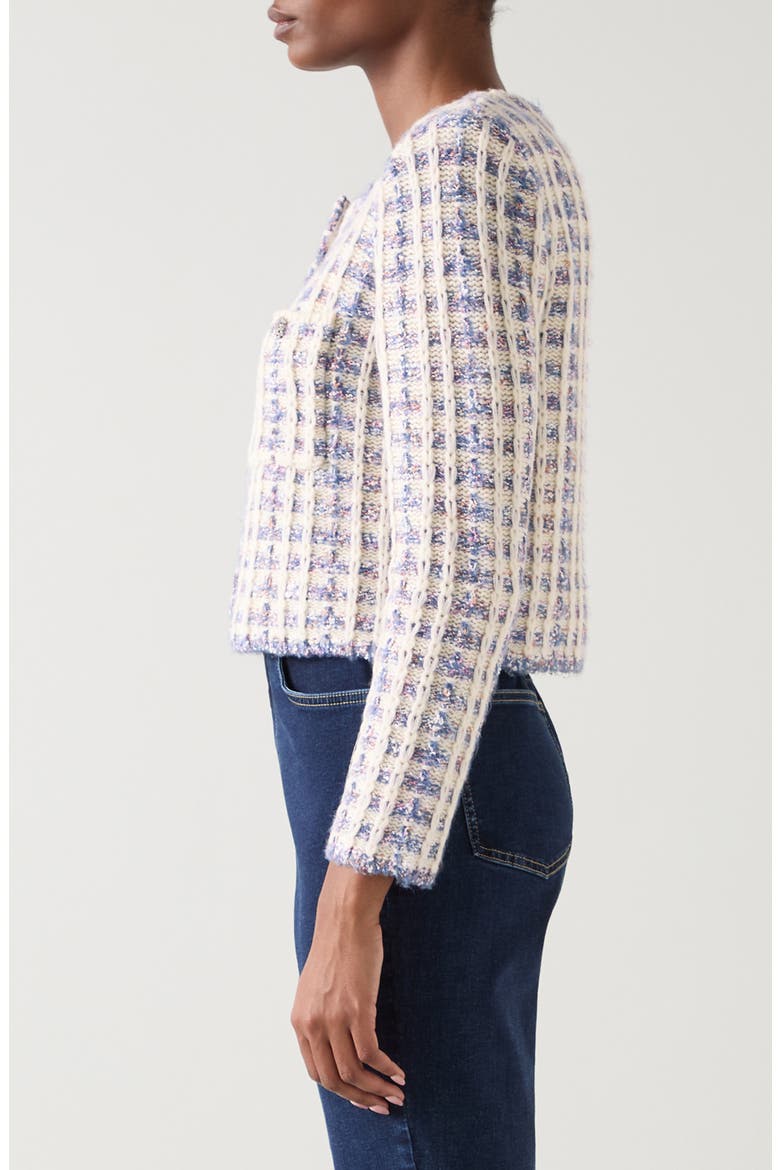 Millie Fluffy Tweed Cardigan, Alternate, color, IVORY MULTI
