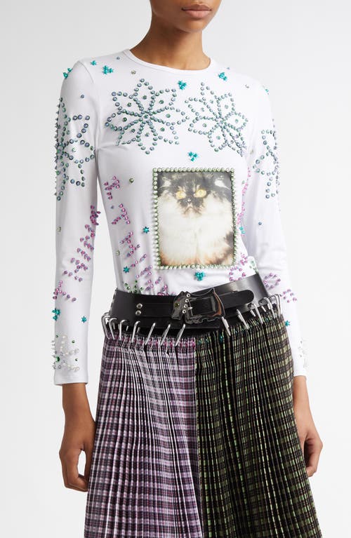 Chopova Lowena Kitty Beaded Jersey Top in White 