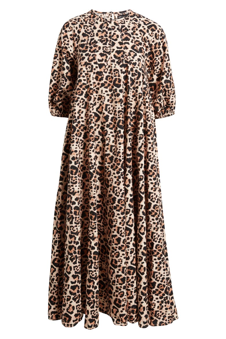Animal Print Cotton Trapeze Midi Dress, Alternate, color, BLACK MULTI