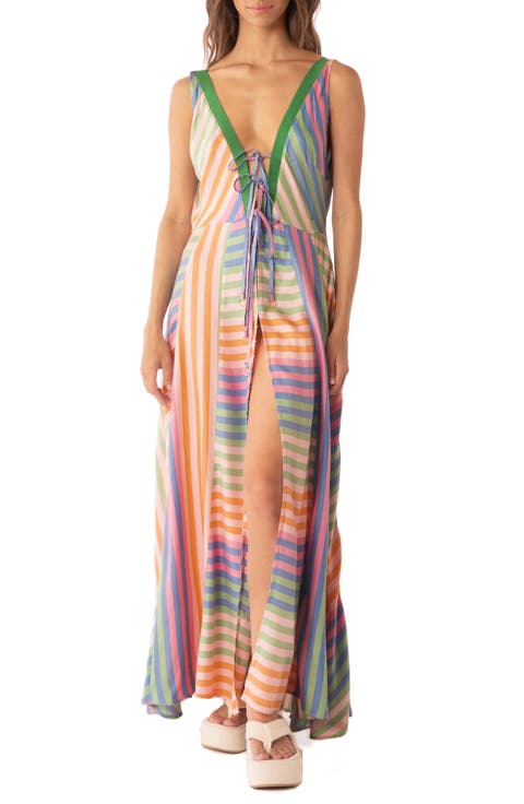 Lewis Mixed Stripe Cover-Up Maxi Dress