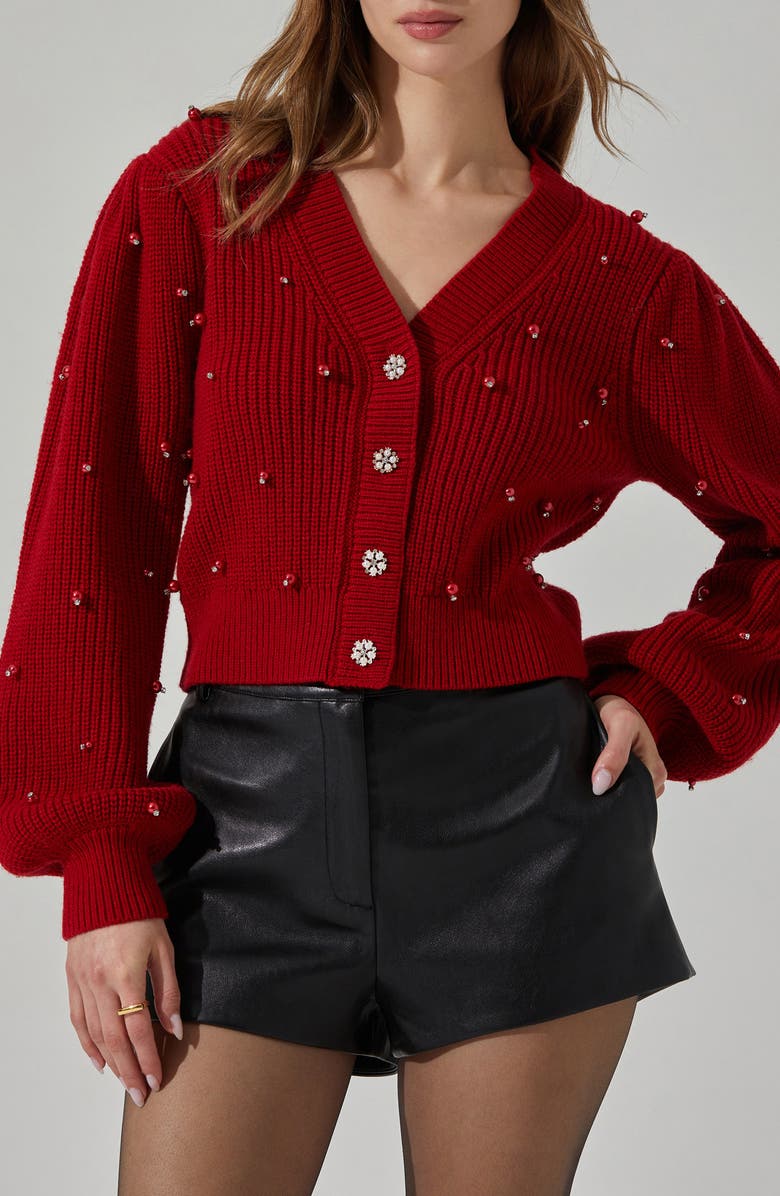 ASTR the Label Delsie Embellished Cardigan, Alternate, color, Red