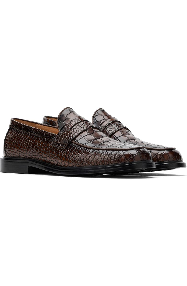 MARC NOLAN Calum Croc Embossed Penny Loafer, Main, color, Brown Croc Embossed