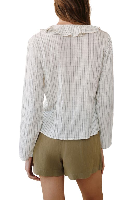Bella Dahl Stripe Ruffle Tie Neck Seersucker Top In White