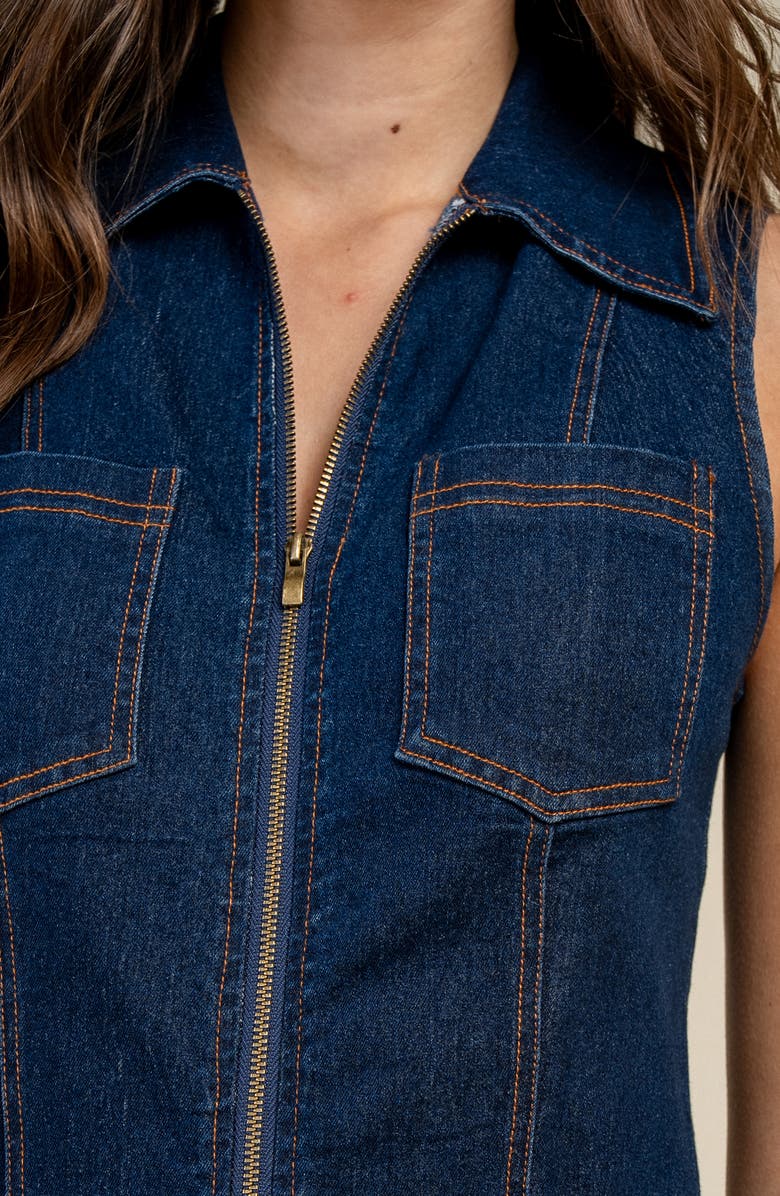 Beivy Denim Zip Front Midi Dress, Alternate, color, Dark Denim
