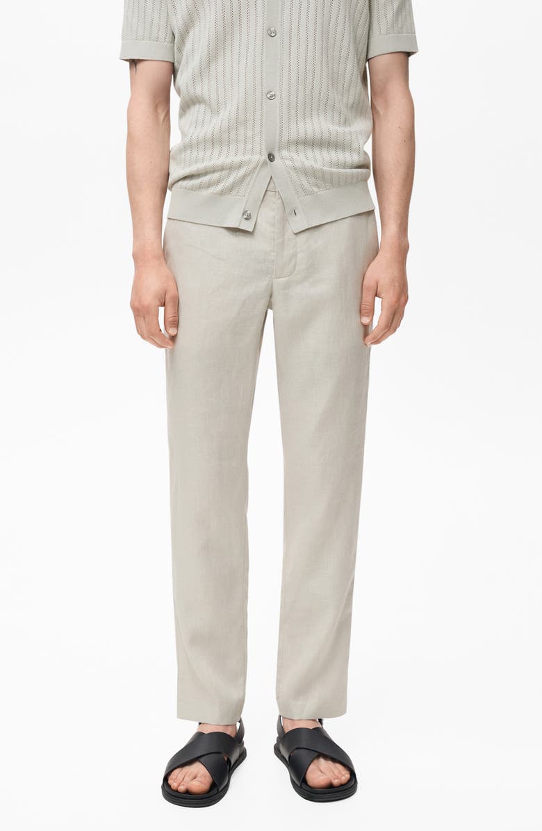 MANGO Slim Fit Flat Front Linen Pants, Main, color, Sand