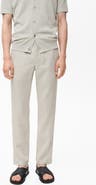 MANGO Slim Fit Flat Front Linen Pants