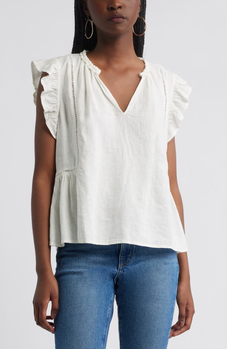 Treasure & Bond Ruffle Sleeve Linen Blend Top, Main, color, 