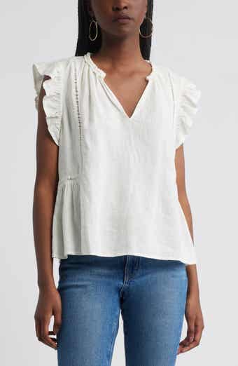 Treasure & Bond Ruffle Sleeve Linen Blend Top