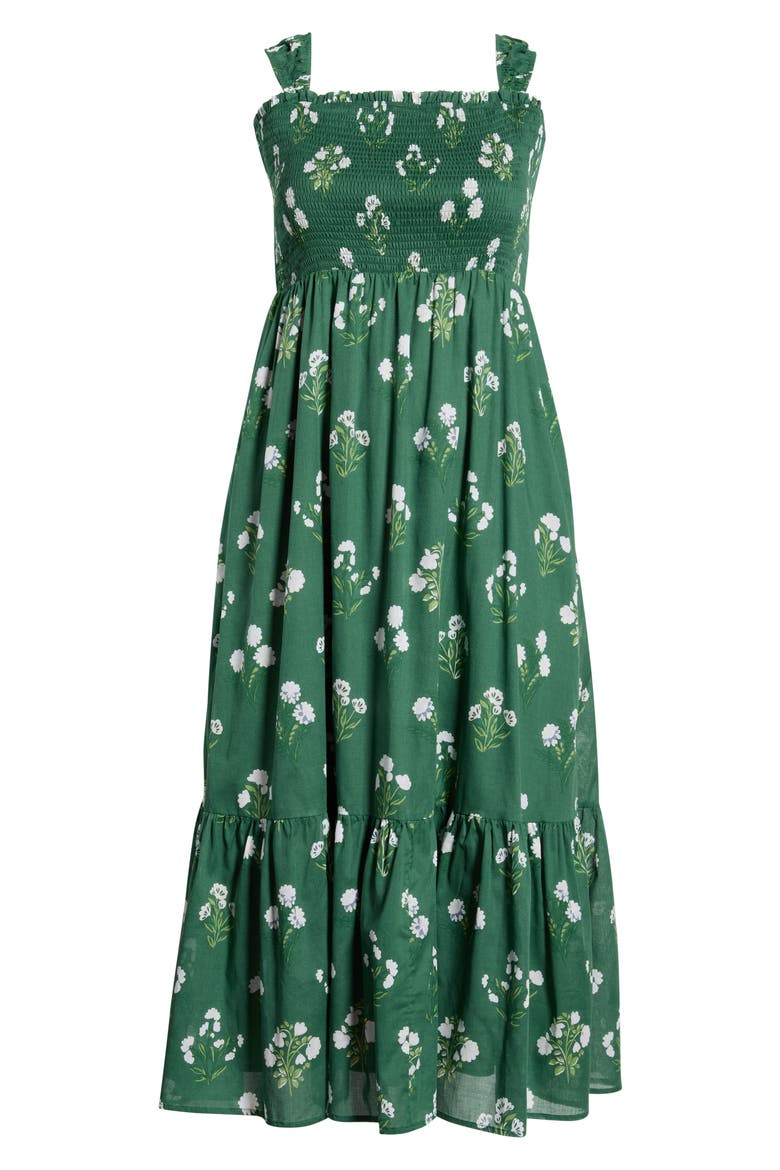 Kestrel Floral Smocked Cotton Maxi Sundress, Alternate, color, CREAM-GREEN