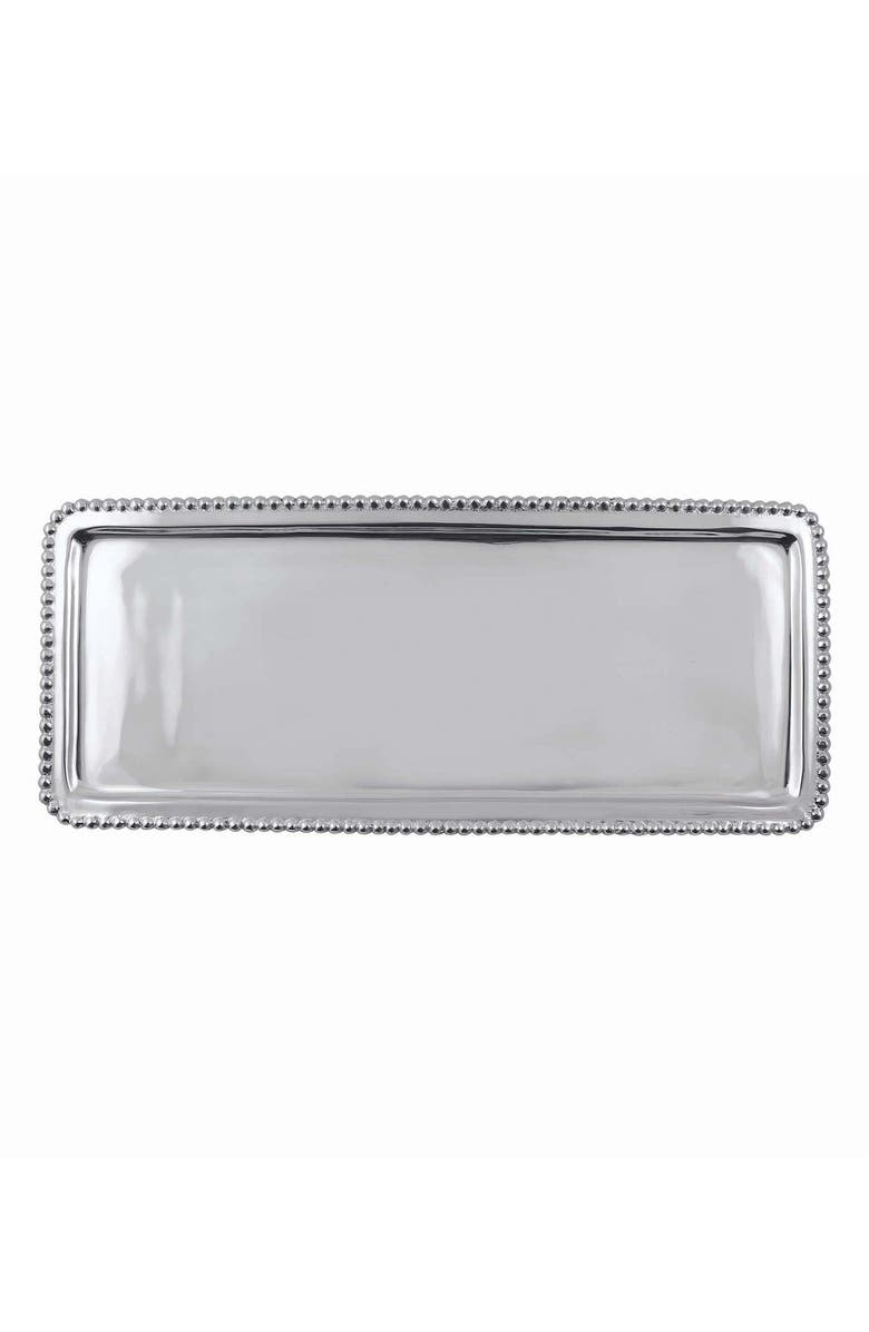 Mariposa Beaded Rectangular Tray, Main, color, Silver