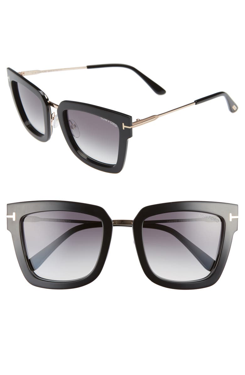 TOM FORD Lara 52mm Mirrored Square Sunglasses, Main, color, 