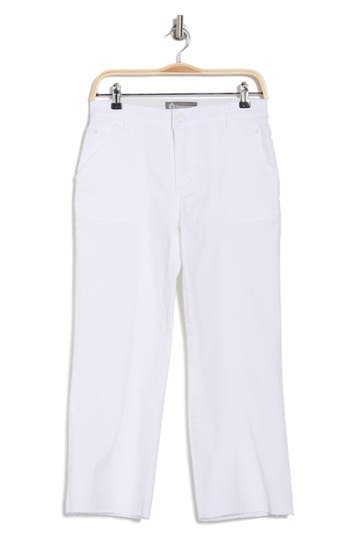 Democracy High Waist Raw Hem Crop Flare Leg Jeans In White