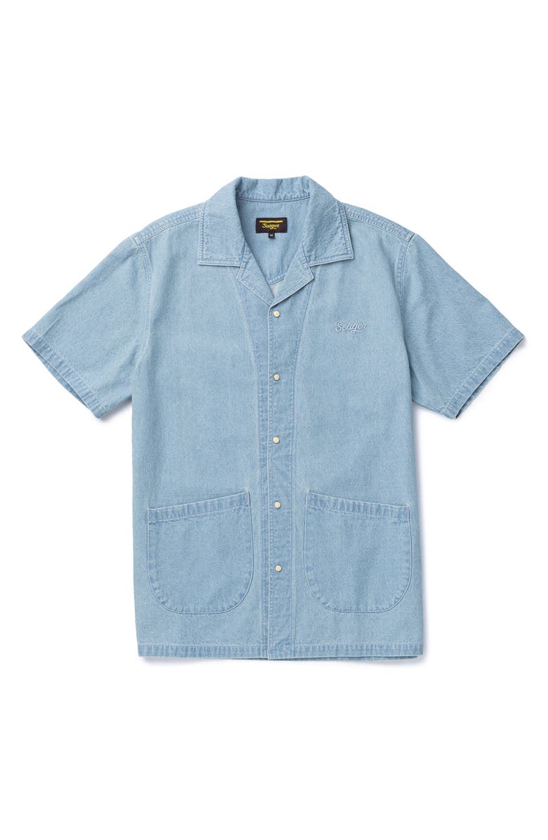 Seager Co Southpaw Whippersnapper Cotton Chambray Snap-Up Shirt, Main, color, Light Wash Indigo
