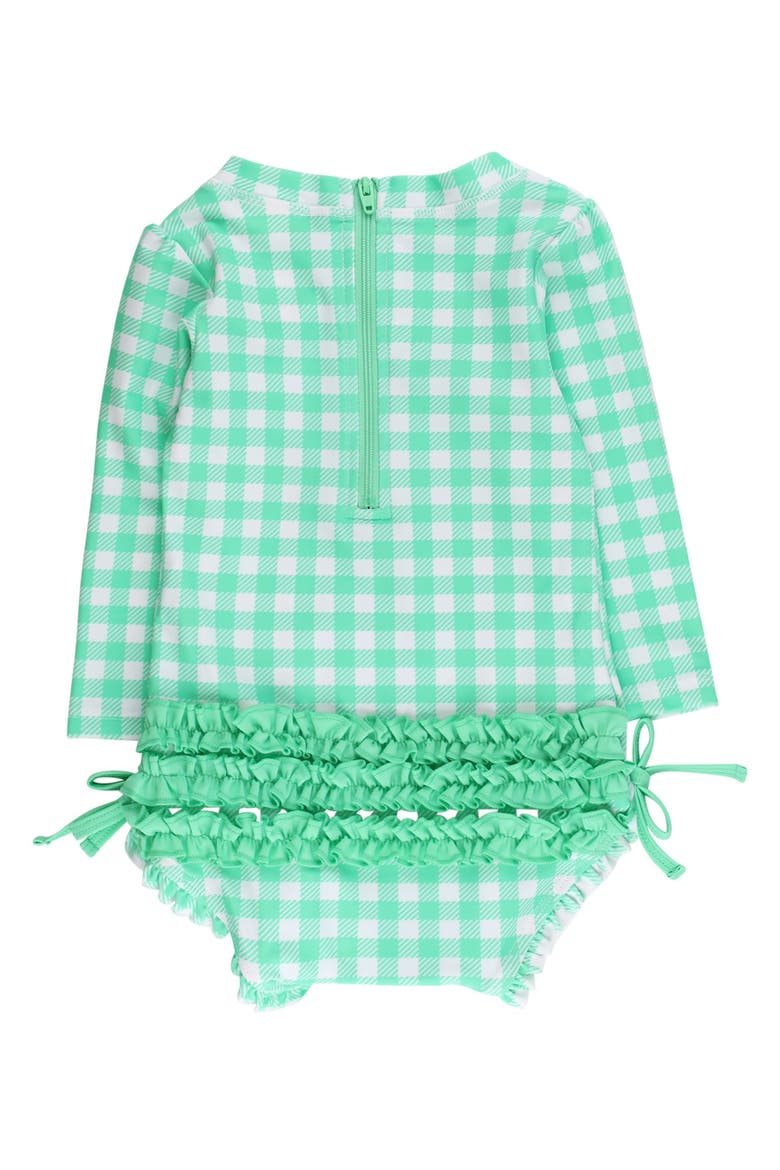 Baby Girls Gingham Long Sleeve UPF50+ One Piece Rash Guard, Alternate, color, Spring Green Gingham