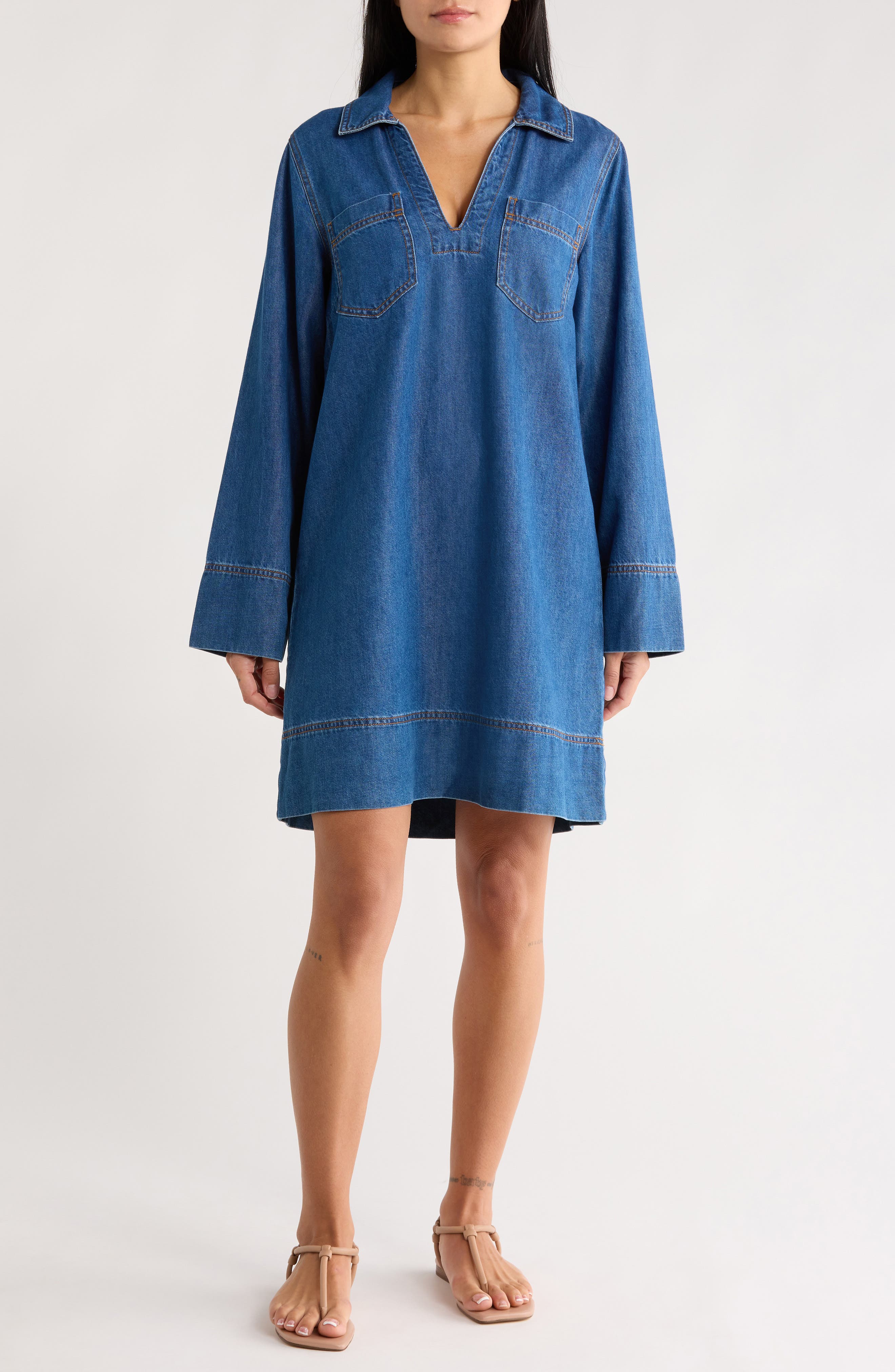 Habitual Long Sleeve Popover Denim Minidress