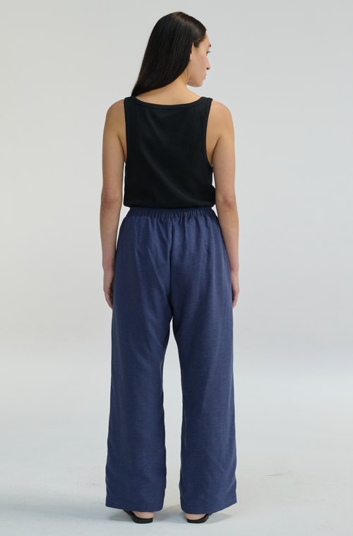 Almina Concept Front Tie Linen Pants In Navy