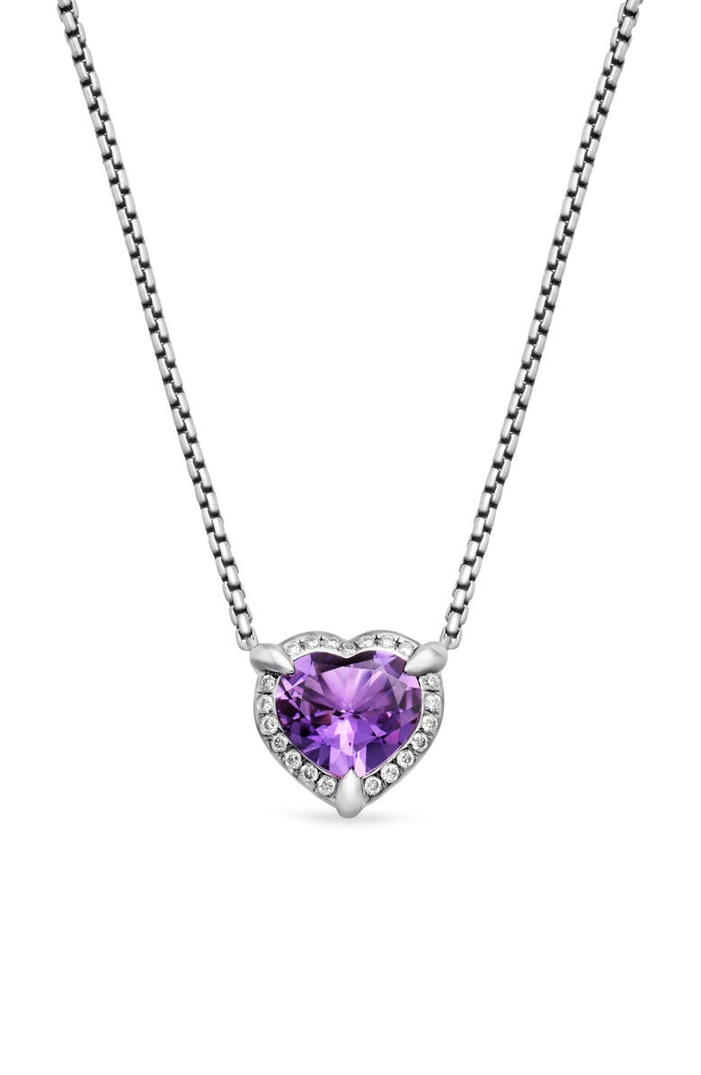David Yurman Chatelaine<sup>®</sup> Heart Pendant Necklace in Sterling Silver with Amethyst and Pavé Diamonds, Main, color, 